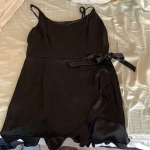 Black Satin mini Faux wrap dress